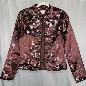 Old Navy Chinoiserie Asian Print Jacket brown with colorful butterflies